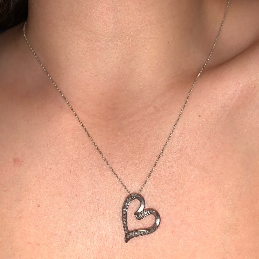 Diamond and sterling silver heart necklace